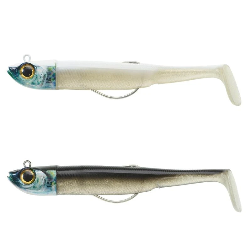 COMBO Leurres Souples Shad Texan ANCHO 120 50g Dos Noir/dos Blanc Pêche En Mer