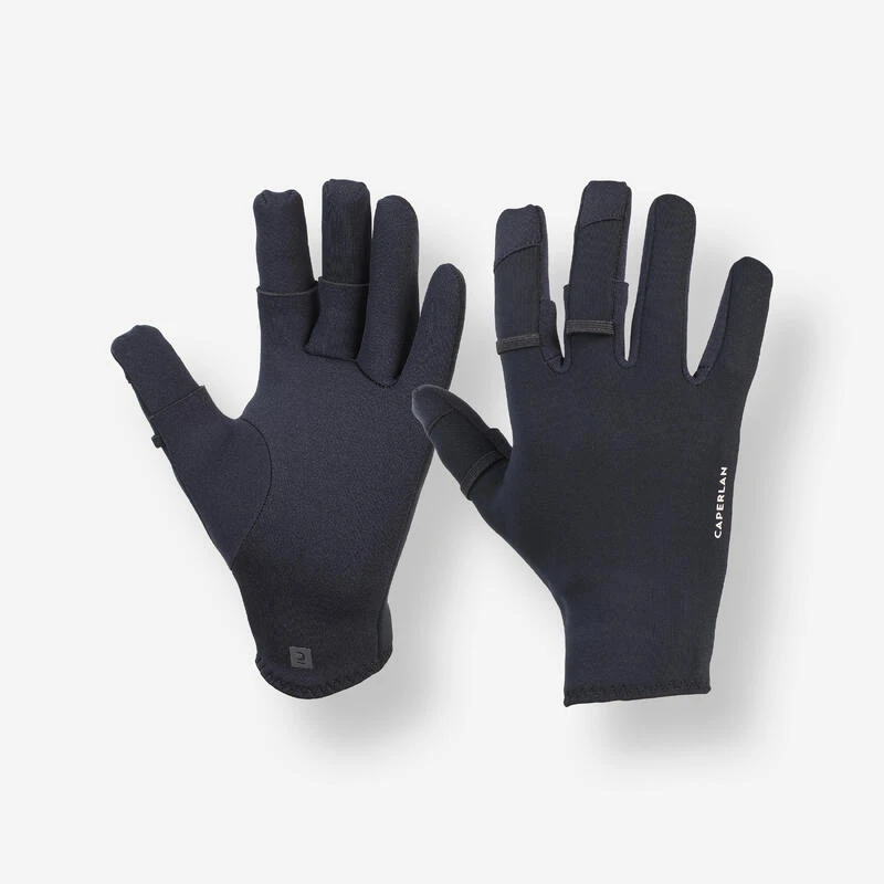 Gants De Pêche 500 Thermo Néoprène 1mm Noirs Avec 3 Doigts Ouvrables